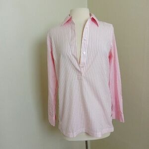 Talbots Size 4 Pop Over Pink White Striped Long Sleeve Cotton Blend Top